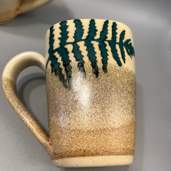 Set  of 4 Stegall Art Studio Pottery Fern Coffee or Tea Mugs Cabin Rustic tans - Picture 5 of 15